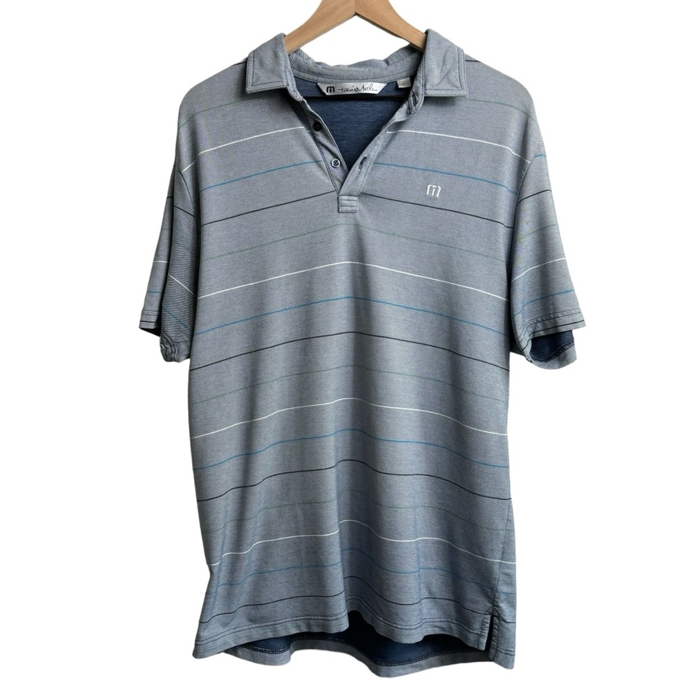 Travis Mathew Polo Shirt Mens Golf Large Gray Striped Athletic wear Casual